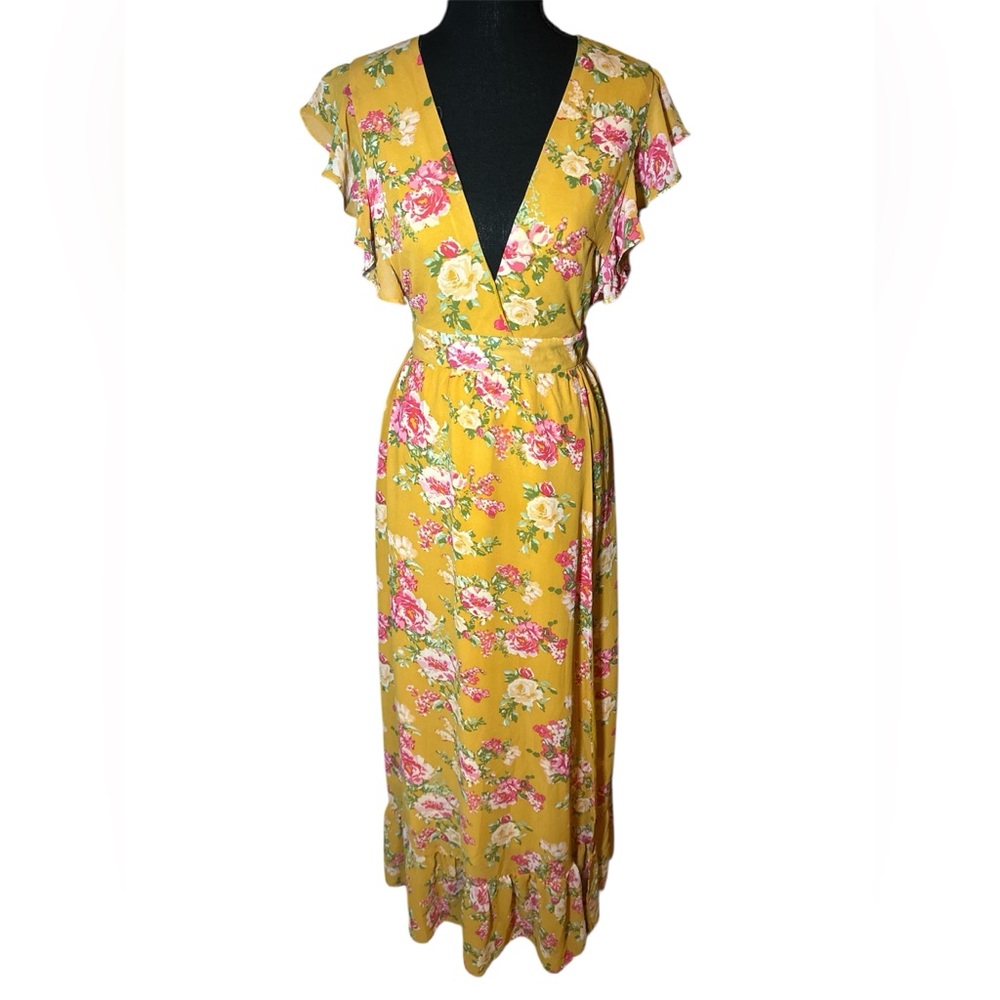 SHEIN Yellow Floral Midi Dress